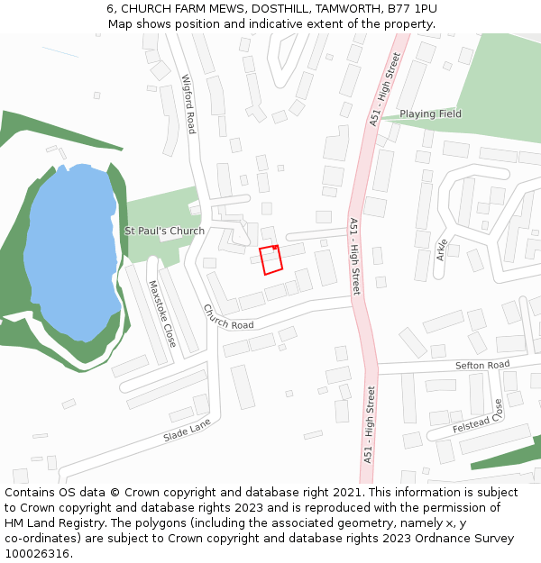 6, CHURCH FARM MEWS, DOSTHILL, TAMWORTH, B77 1PU: Location map and indicative extent of plot