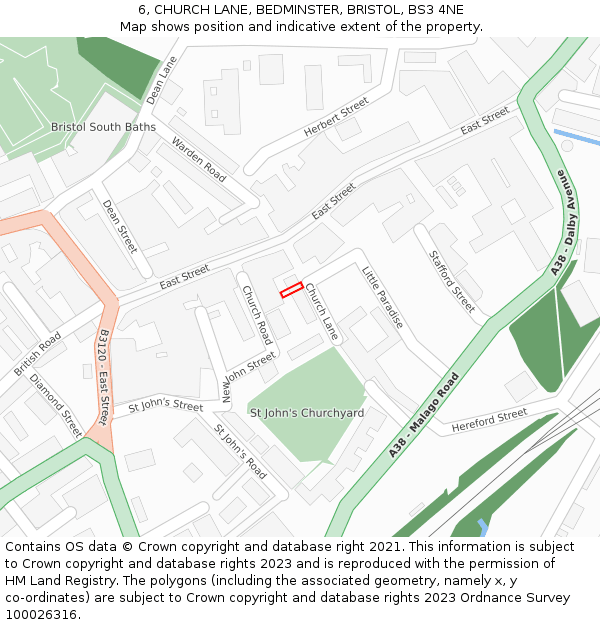 6, CHURCH LANE, BEDMINSTER, BRISTOL, BS3 4NE: Location map and indicative extent of plot