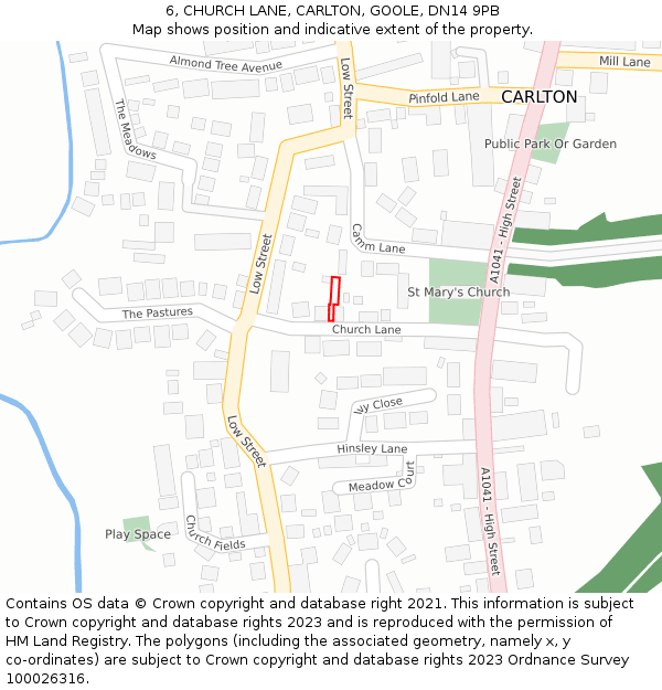 6, CHURCH LANE, CARLTON, GOOLE, DN14 9PB: Location map and indicative extent of plot