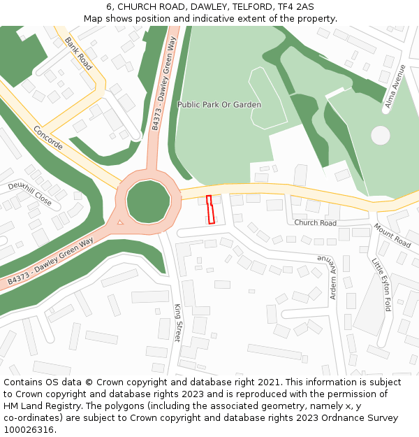 6, CHURCH ROAD, DAWLEY, TELFORD, TF4 2AS: Location map and indicative extent of plot