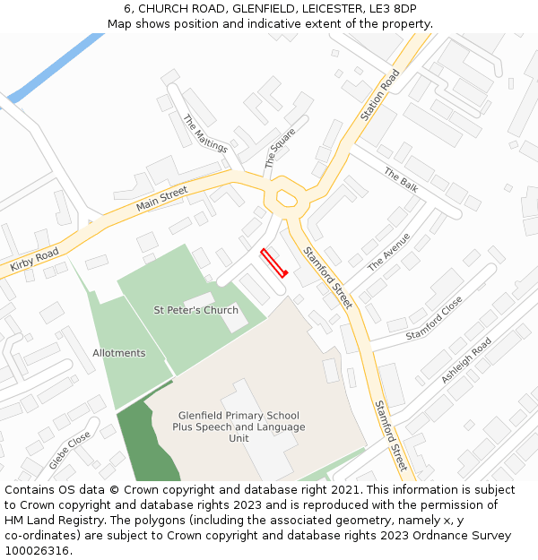 6, CHURCH ROAD, GLENFIELD, LEICESTER, LE3 8DP: Location map and indicative extent of plot