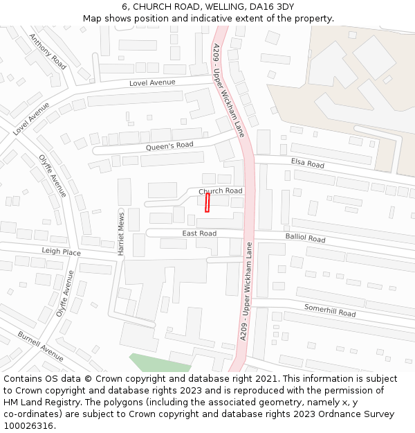 6, CHURCH ROAD, WELLING, DA16 3DY: Location map and indicative extent of plot