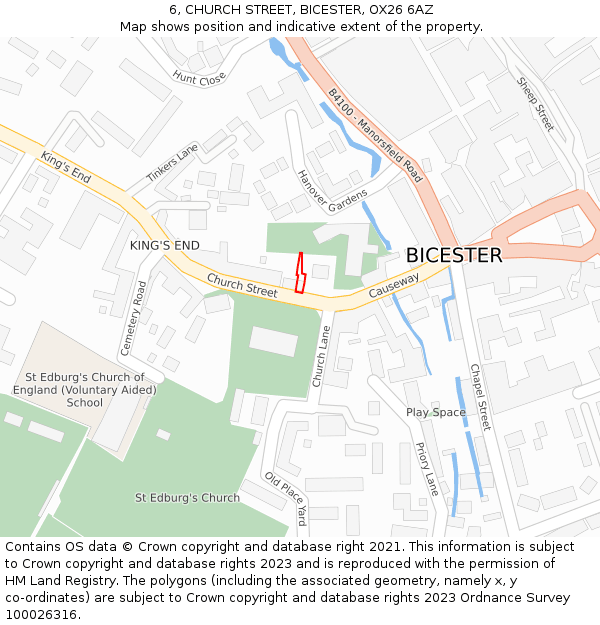 6, CHURCH STREET, BICESTER, OX26 6AZ: Location map and indicative extent of plot