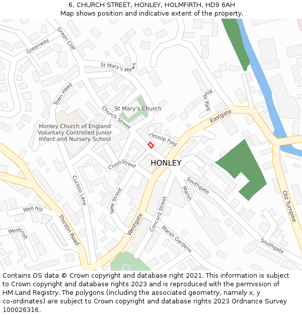 6, CHURCH STREET, HONLEY, HOLMFIRTH, HD9 6AH: Location map and indicative extent of plot