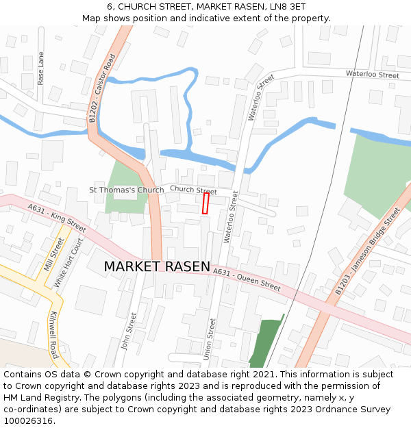 6, CHURCH STREET, MARKET RASEN, LN8 3ET: Location map and indicative extent of plot