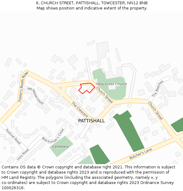 6, CHURCH STREET, PATTISHALL, TOWCESTER, NN12 8NB: Location map and indicative extent of plot