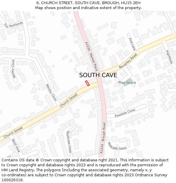 6, CHURCH STREET, SOUTH CAVE, BROUGH, HU15 2EH: Location map and indicative extent of plot