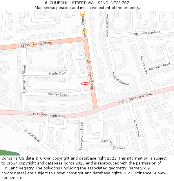 6, CHURCHILL STREET, WALLSEND, NE28 7SZ: Location map and indicative extent of plot
