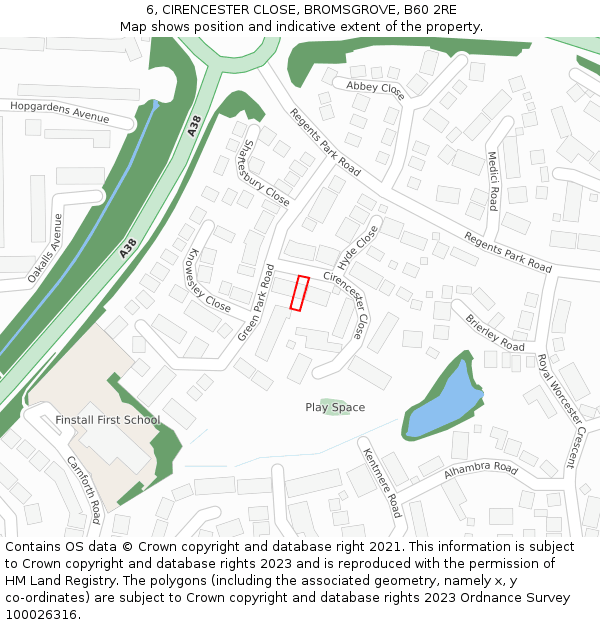 6, CIRENCESTER CLOSE, BROMSGROVE, B60 2RE: Location map and indicative extent of plot