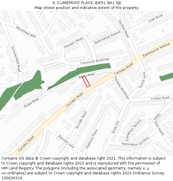 6, CLAREMONT PLACE, BATH, BA1 5JE: Location map and indicative extent of plot