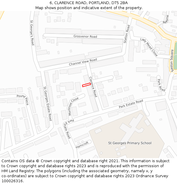 6, CLARENCE ROAD, PORTLAND, DT5 2BA: Location map and indicative extent of plot