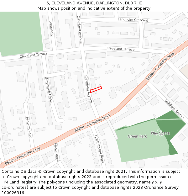 6, CLEVELAND AVENUE, DARLINGTON, DL3 7HE: Location map and indicative extent of plot