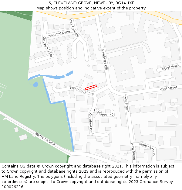 6, CLEVELAND GROVE, NEWBURY, RG14 1XF: Location map and indicative extent of plot