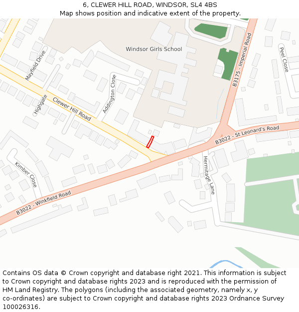 6, CLEWER HILL ROAD, WINDSOR, SL4 4BS: Location map and indicative extent of plot