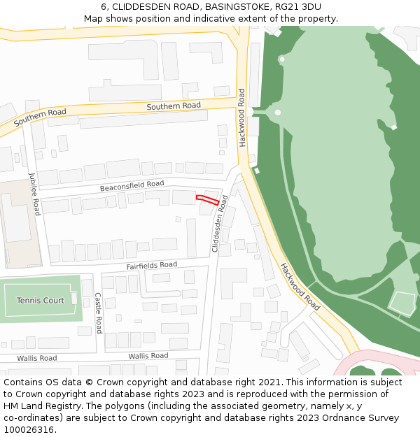 6, CLIDDESDEN ROAD, BASINGSTOKE, RG21 3DU: Location map and indicative extent of plot