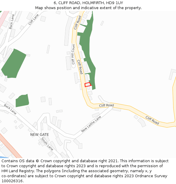 6, CLIFF ROAD, HOLMFIRTH, HD9 1UY: Location map and indicative extent of plot