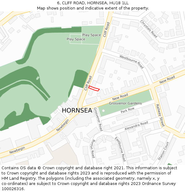 6, CLIFF ROAD, HORNSEA, HU18 1LL: Location map and indicative extent of plot