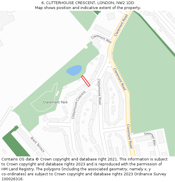 6, CLITTERHOUSE CRESCENT, LONDON, NW2 1DD: Location map and indicative extent of plot