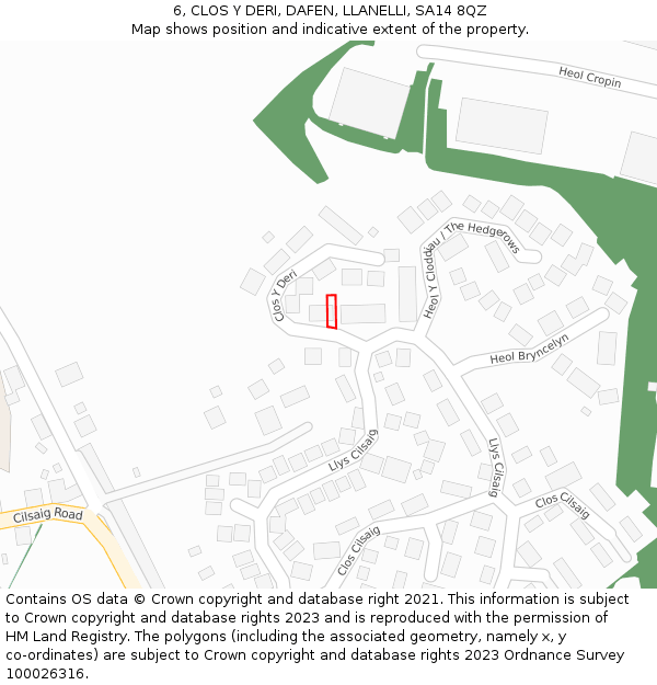 6, CLOS Y DERI, DAFEN, LLANELLI, SA14 8QZ: Location map and indicative extent of plot