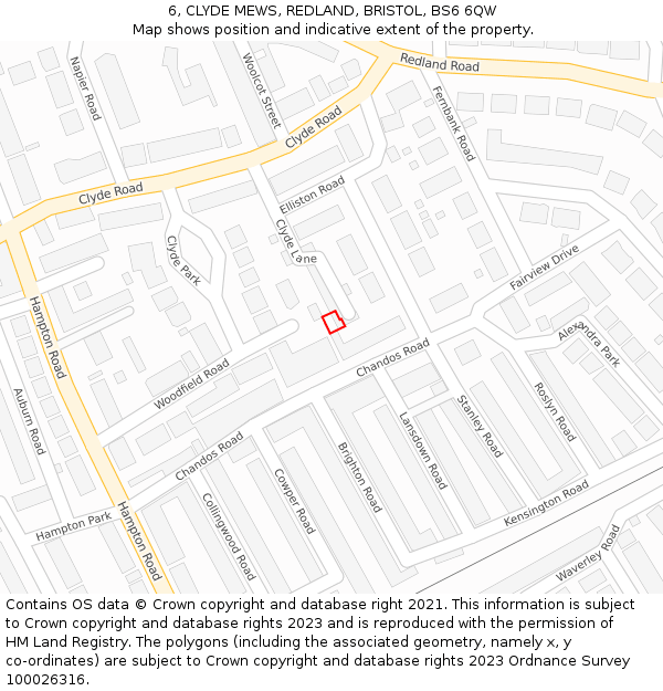 6, CLYDE MEWS, REDLAND, BRISTOL, BS6 6QW: Location map and indicative extent of plot