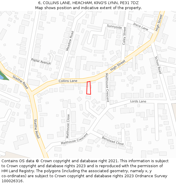 6, COLLINS LANE, HEACHAM, KING'S LYNN, PE31 7DZ: Location map and indicative extent of plot