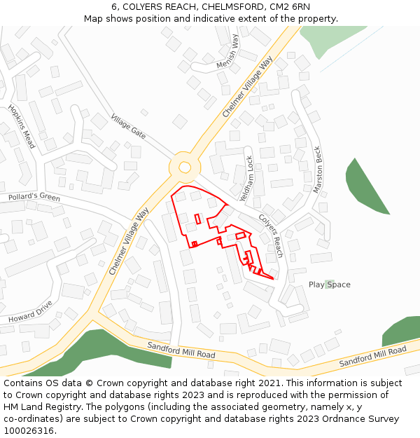 6, COLYERS REACH, CHELMSFORD, CM2 6RN: Location map and indicative extent of plot