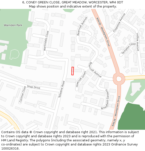 6, CONEY GREEN CLOSE, GREAT MEADOW, WORCESTER, WR4 0DT: Location map and indicative extent of plot