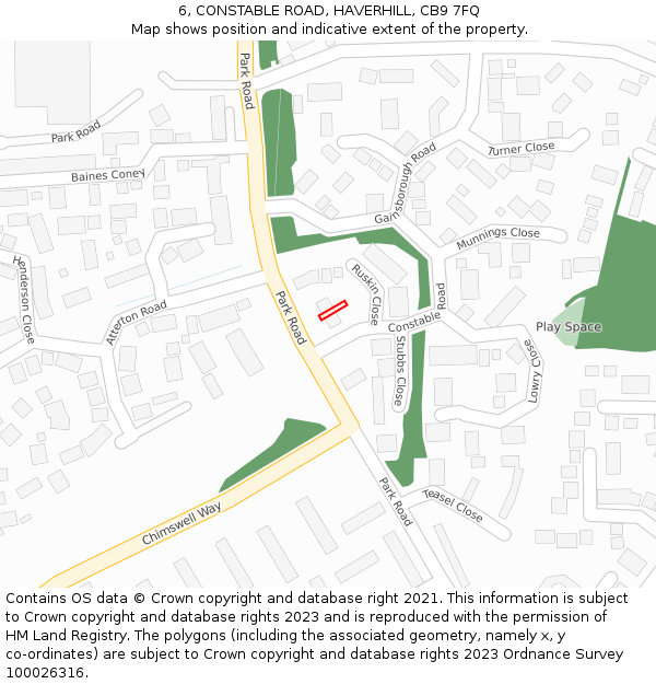 6, CONSTABLE ROAD, HAVERHILL, CB9 7FQ: Location map and indicative extent of plot