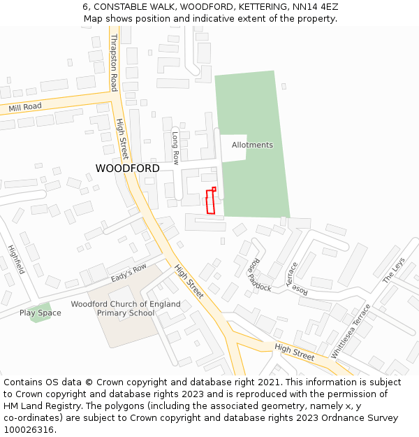 6, CONSTABLE WALK, WOODFORD, KETTERING, NN14 4EZ: Location map and indicative extent of plot