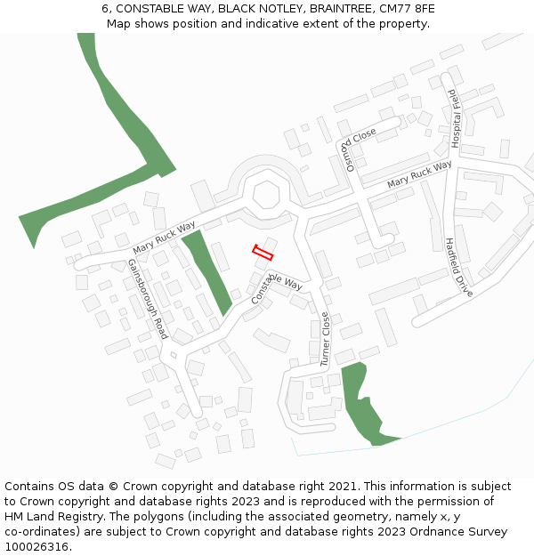 6, CONSTABLE WAY, BLACK NOTLEY, BRAINTREE, CM77 8FE: Location map and indicative extent of plot