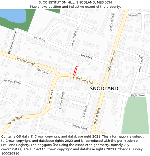 6, CONSTITUTION HILL, SNODLAND, ME6 5DH: Location map and indicative extent of plot