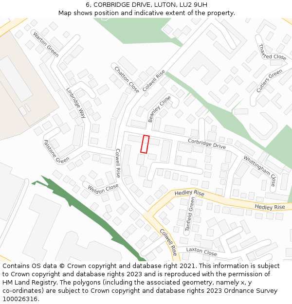 6, CORBRIDGE DRIVE, LUTON, LU2 9UH: Location map and indicative extent of plot