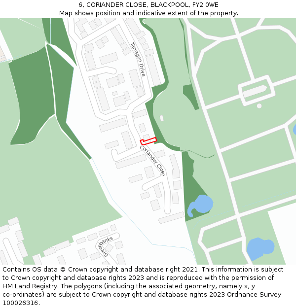 6, CORIANDER CLOSE, BLACKPOOL, FY2 0WE: Location map and indicative extent of plot