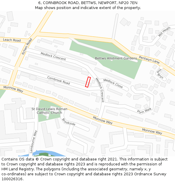 6, CORNBROOK ROAD, BETTWS, NEWPORT, NP20 7EN: Location map and indicative extent of plot