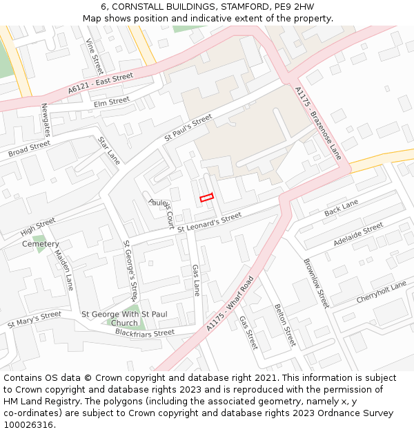 6, CORNSTALL BUILDINGS, STAMFORD, PE9 2HW: Location map and indicative extent of plot