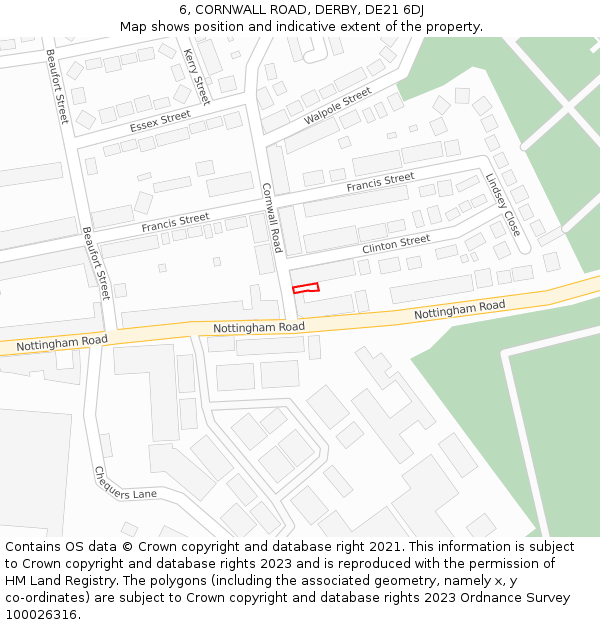 6, CORNWALL ROAD, DERBY, DE21 6DJ: Location map and indicative extent of plot