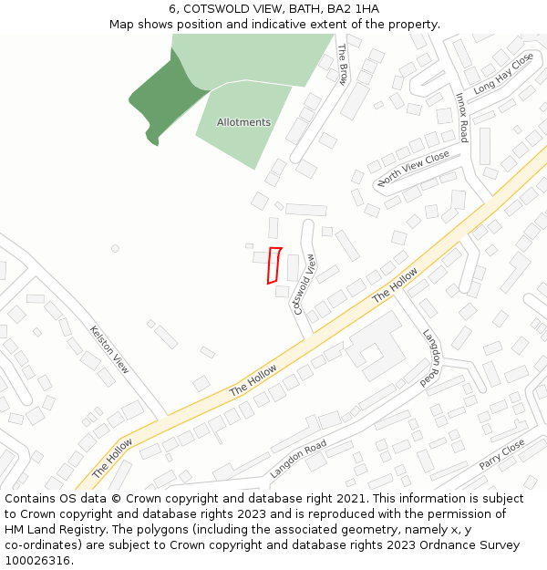 6, COTSWOLD VIEW, BATH, BA2 1HA: Location map and indicative extent of plot