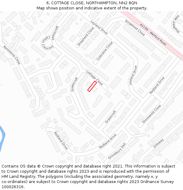 6, COTTAGE CLOSE, NORTHAMPTON, NN2 8QN: Location map and indicative extent of plot