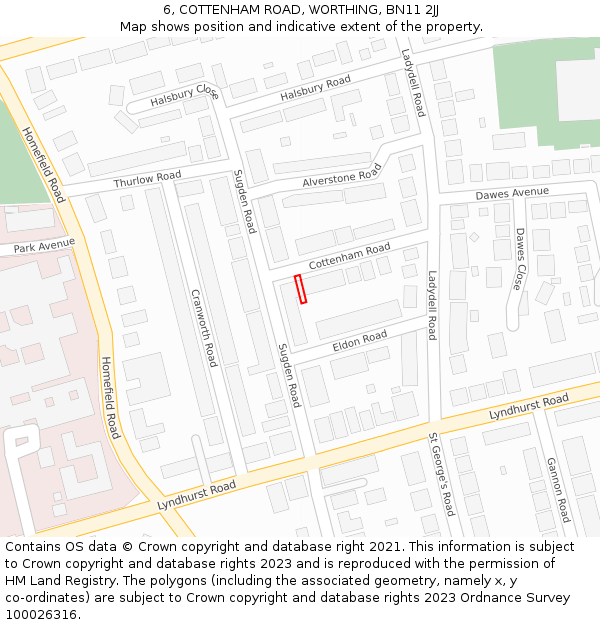 6, COTTENHAM ROAD, WORTHING, BN11 2JJ: Location map and indicative extent of plot