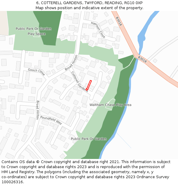 6, COTTERELL GARDENS, TWYFORD, READING, RG10 0XP: Location map and indicative extent of plot