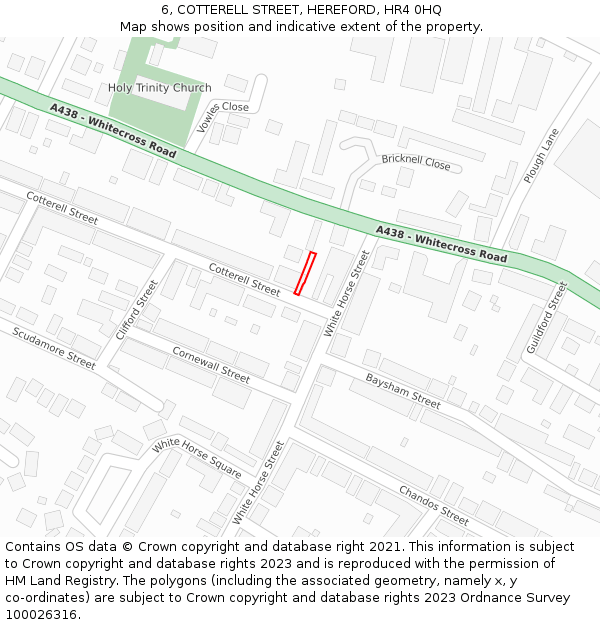 6, COTTERELL STREET, HEREFORD, HR4 0HQ: Location map and indicative extent of plot