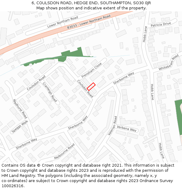 6, COULSDON ROAD, HEDGE END, SOUTHAMPTON, SO30 0JR: Location map and indicative extent of plot