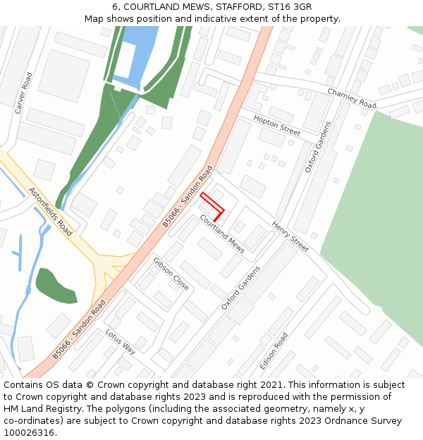 6, COURTLAND MEWS, STAFFORD, ST16 3GR: Location map and indicative extent of plot