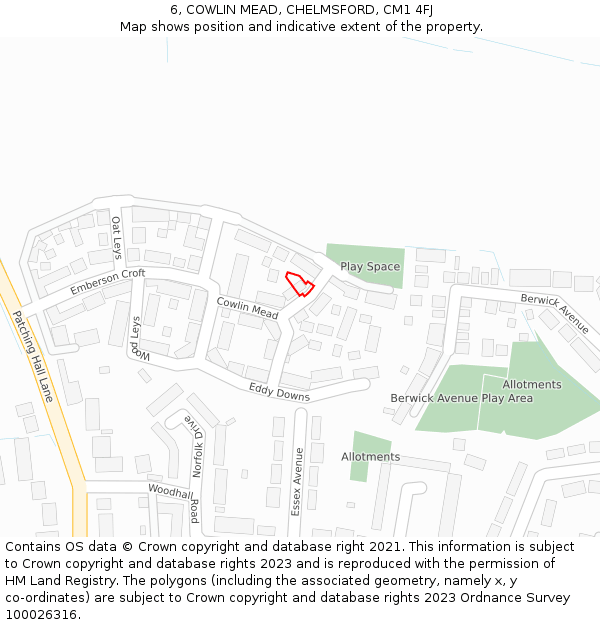 6, COWLIN MEAD, CHELMSFORD, CM1 4FJ: Location map and indicative extent of plot