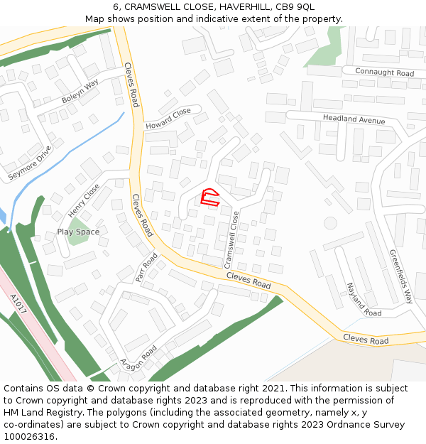 6, CRAMSWELL CLOSE, HAVERHILL, CB9 9QL: Location map and indicative extent of plot