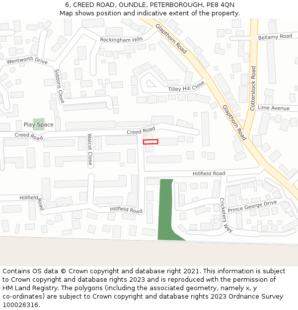 6, CREED ROAD, OUNDLE, PETERBOROUGH, PE8 4QN: Location map and indicative extent of plot