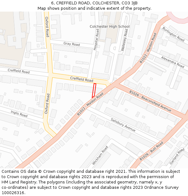 6, CREFFIELD ROAD, COLCHESTER, CO3 3JB: Location map and indicative extent of plot