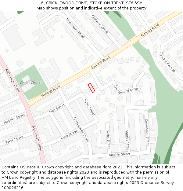 6, CRICKLEWOOD DRIVE, STOKE-ON-TRENT, ST6 5SA: Location map and indicative extent of plot