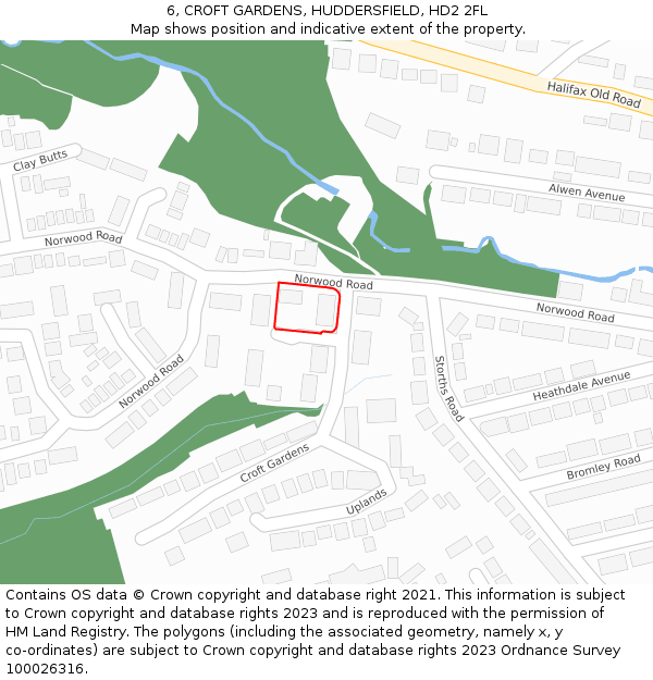 6, CROFT GARDENS, HUDDERSFIELD, HD2 2FL: Location map and indicative extent of plot