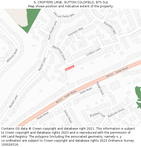 6, CROFTERS LANE, SUTTON COLDFIELD, B75 5UJ: Location map and indicative extent of plot
